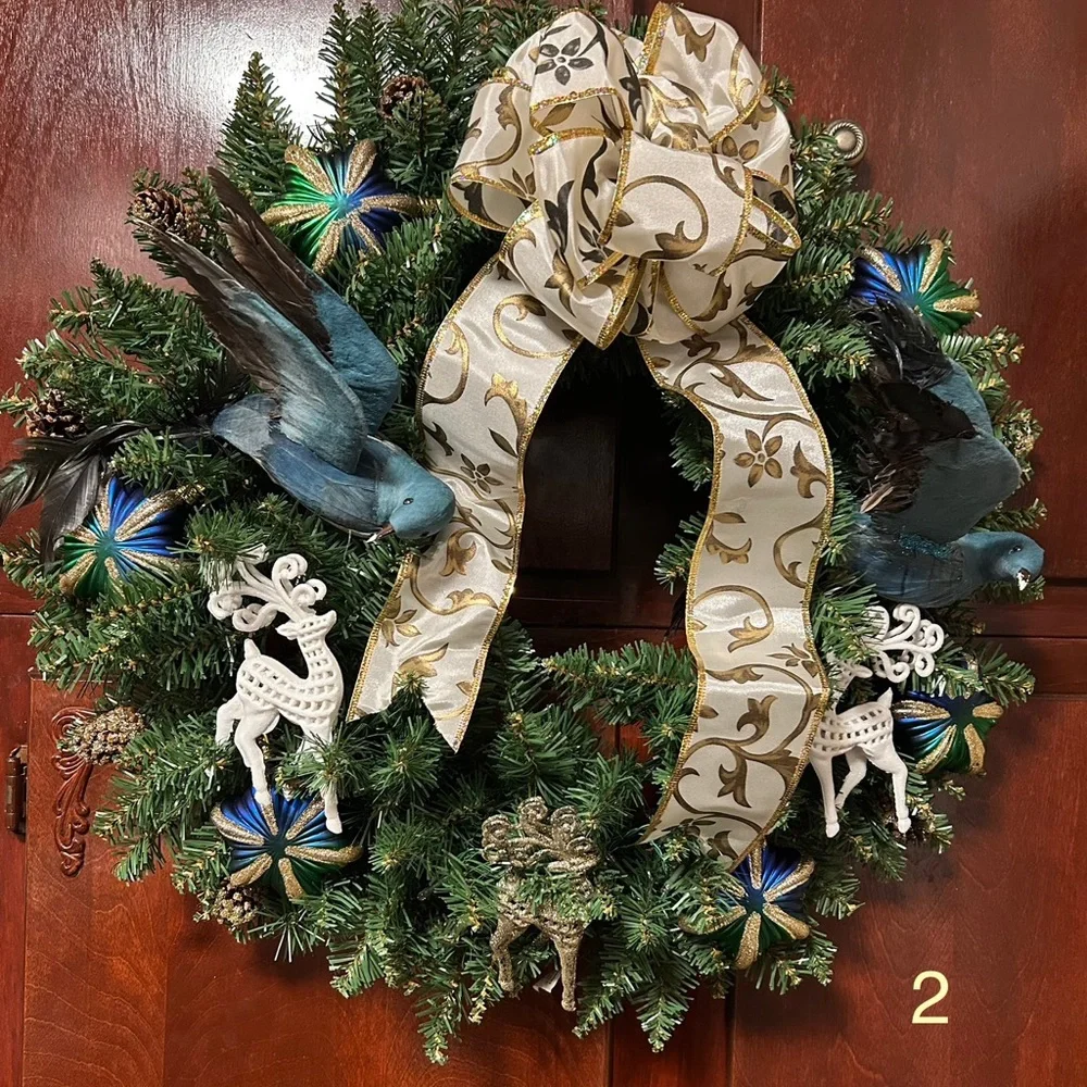 Elegant Holiday Wreath with Blue Accents